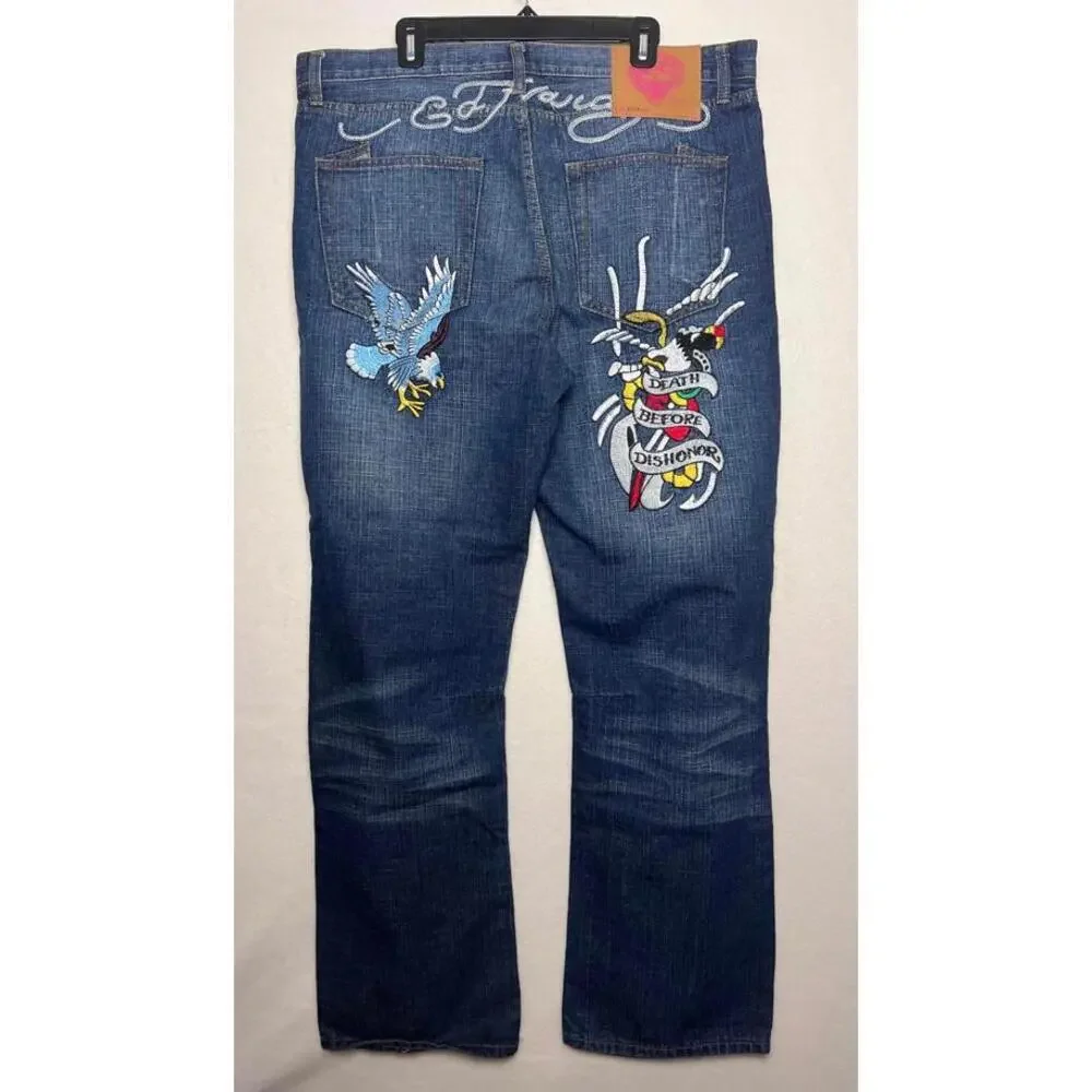 Ed Hardy Men's Jeans 2008 DEATH BEFORE DISHONOR Christian Audigier Size 40 x 35